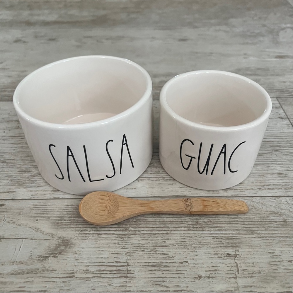 Rae Dunn Salsa and Guac Bowl Set with Bamboo Spoon